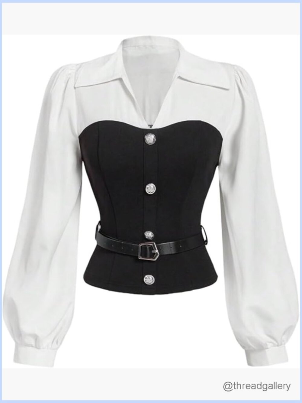 Long Sleeve Button Down Blouse with Belt for Work Business